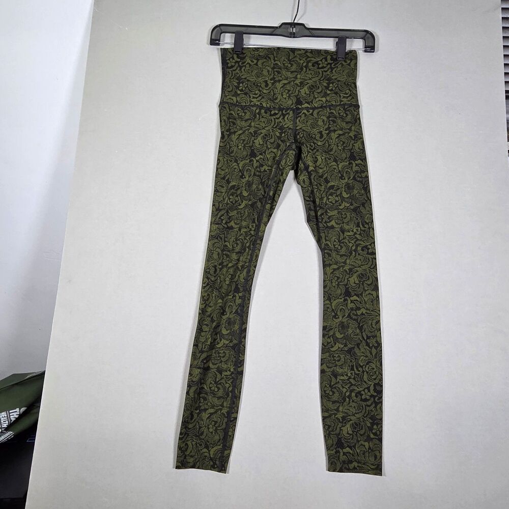 Lululemon Wunder Under Pencil Lace Leggings Women’s 4 Green Black
